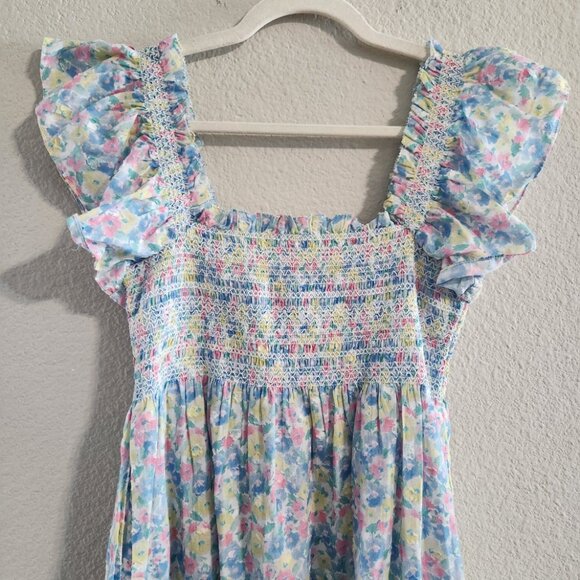 LoveShackFancy Nadja Smocked Mini Dress Ruffle Babydoll Rainbow floral sz medium - Picture 4 of 11